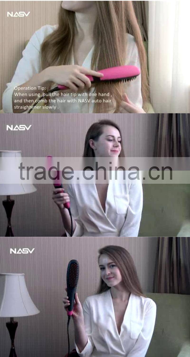 New Style 100% Original NASV with LCD Display Hair Straightener Brush FCC CE RoHS