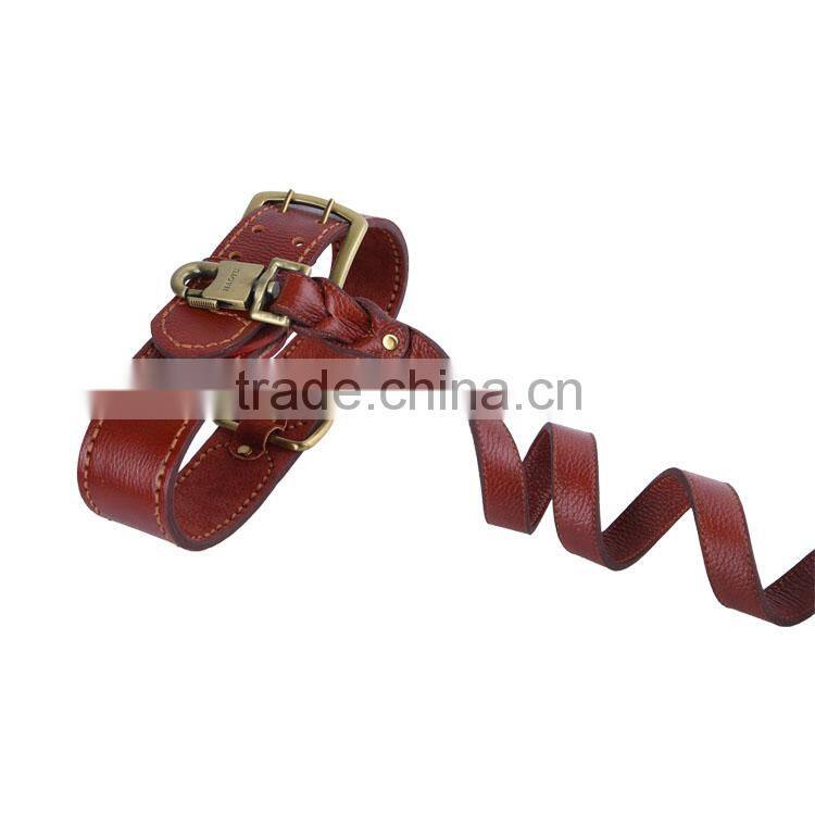 4ft x 1" Heavy Duty Lock Cowhide Leather Pet Leash for dogs