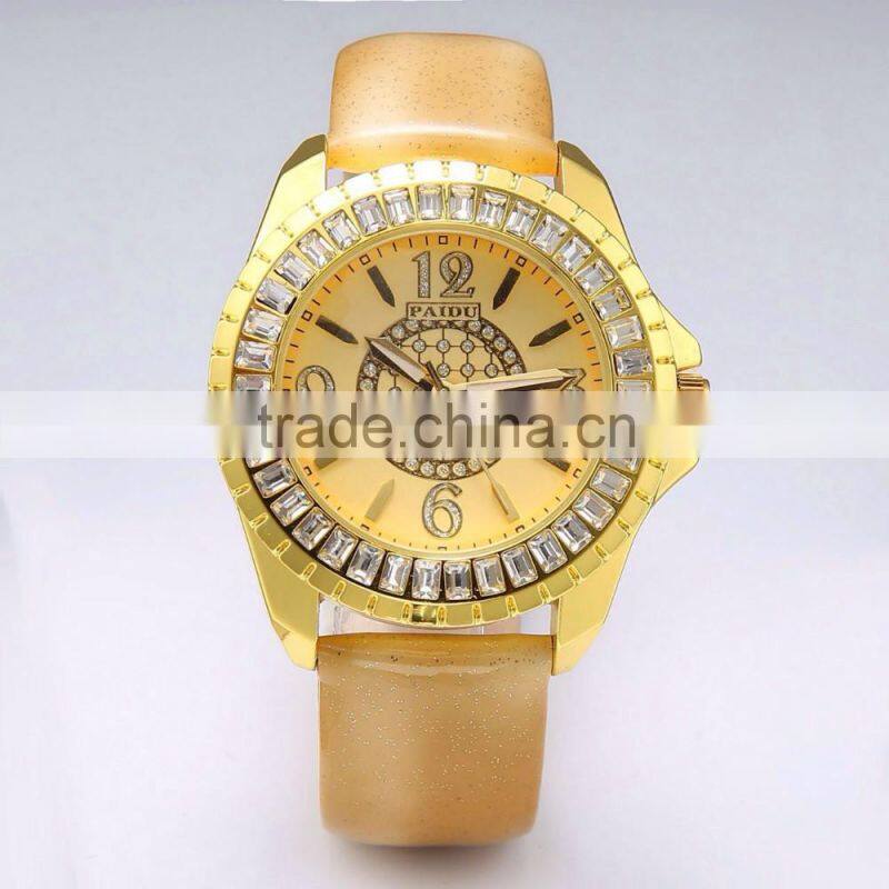 New Gold steel watches Luxury Women Watch calendar diamond lady watch
