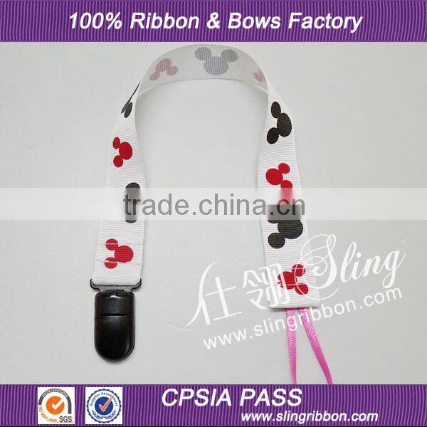 2014 New Latest Printed Ribbon Pacifier Clip For Baby