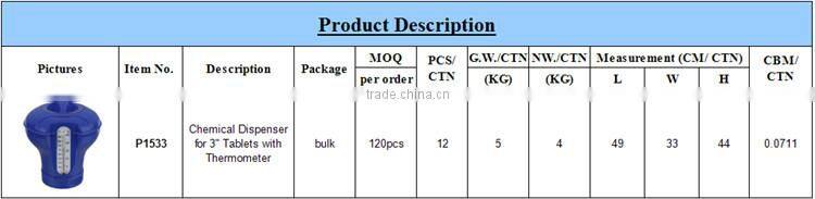 Floating Plastic Swimming Pool Chemical Dispenser P1533 for 3" Tablets w/ plastic floating temperature thermeter