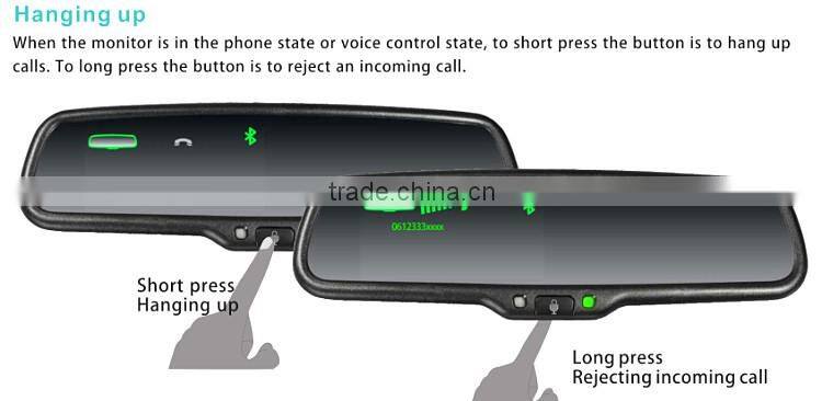 Handsfree car kit Bluetooth Car Rearview Mirror with back up display