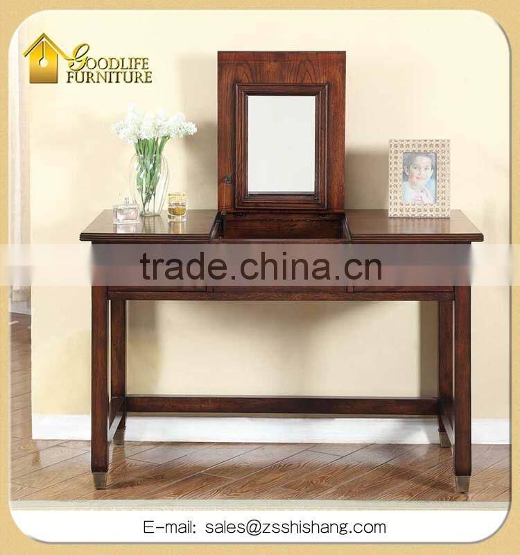 Multifunctional Antique Oak Wood Dressing Table and Writing Desk