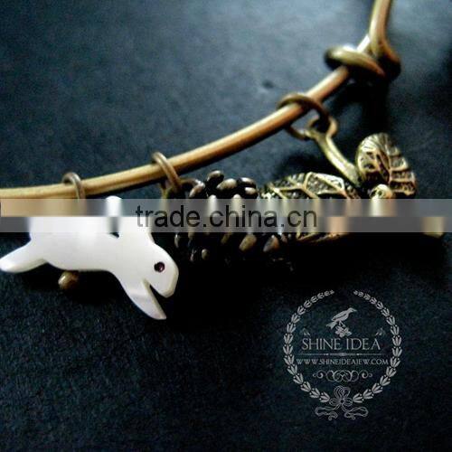 vintage bronze antiqued nut prayer box white rabbit leaf wish charms fashion women wiring bangle bracelet 6450036