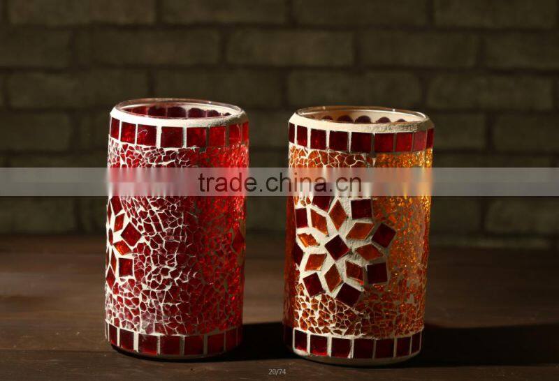 Round Mosaic decor colored Glass Candleholder glass bottle