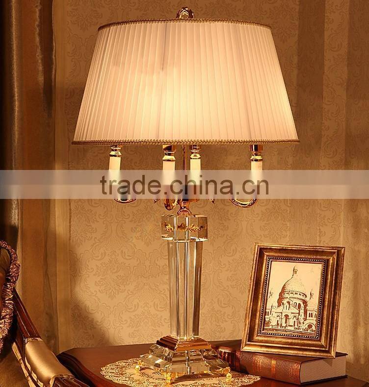 K9 crystal lamp body fabric lampshade four candles living room bedroom table lamp