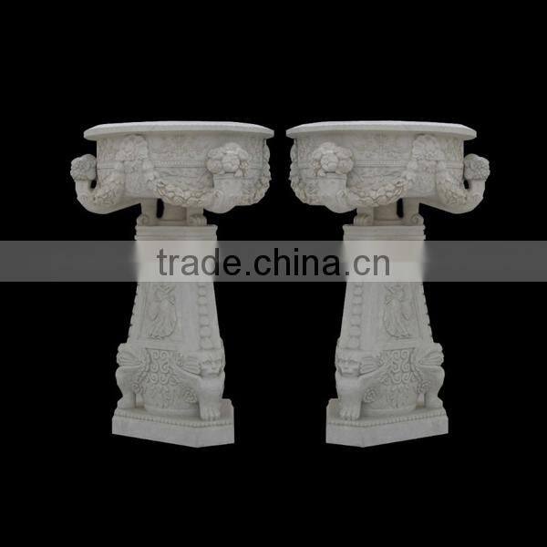 Hand Carved Garden Decorative White Marble Flowerpot Planter