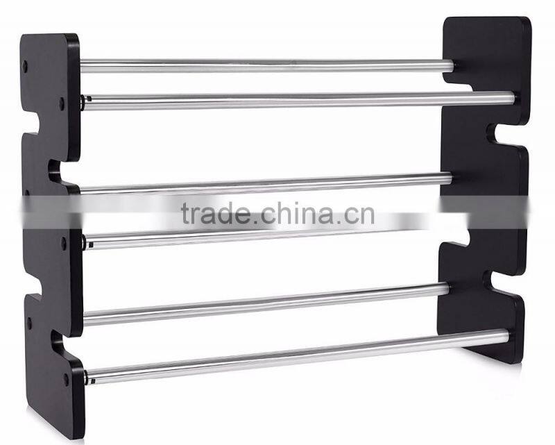 Expandable 4 Tier Free Standing Shoe Rack Stainless Steel Wood Closets