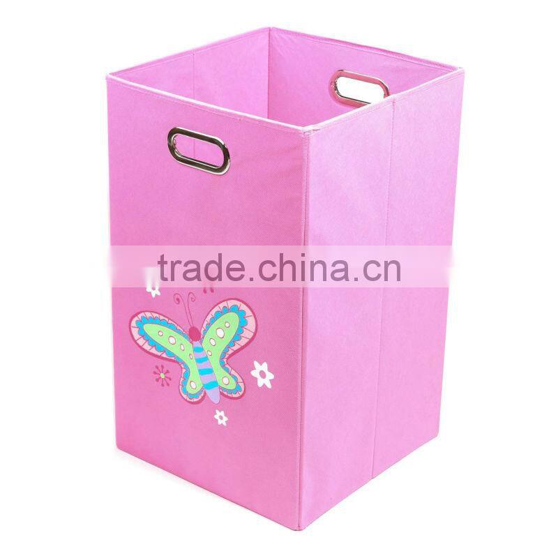 Folding Laundry Bin, Light Pink Butterfly