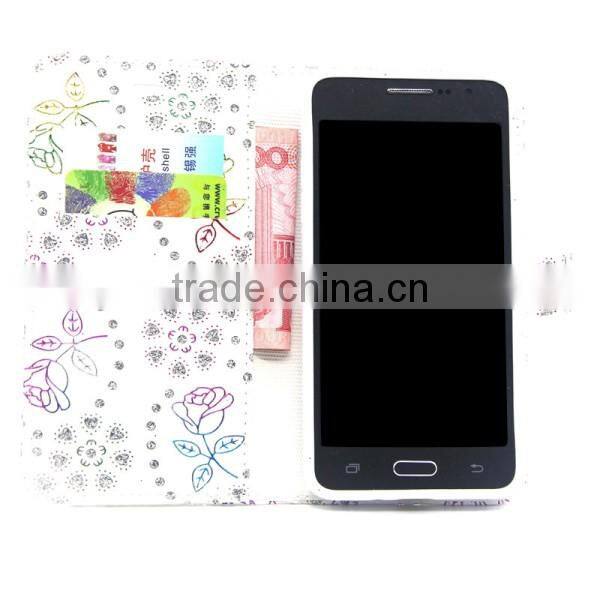 2016 Wallet Style Flip Glitter Stand PU Leather Case for Samsung G530, cell phone covers