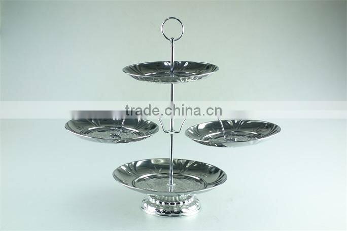 stainless steel hot new portable decorative fruit and cake plate with 4 layers