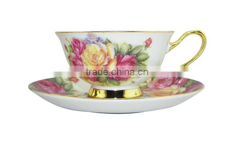 200ml Bone China European Style Flower Pattern Coffee Cup with Saucer Set for Valentines Gift