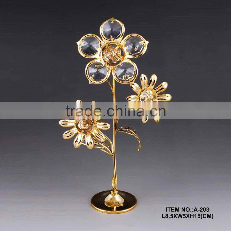 24k gold plated tulip and crystal heart