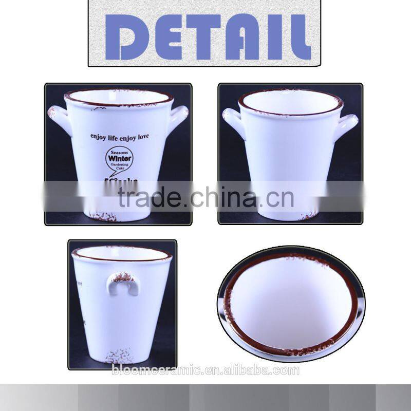 Garden decoration beautiful ceramic hanging fiower pot with decal