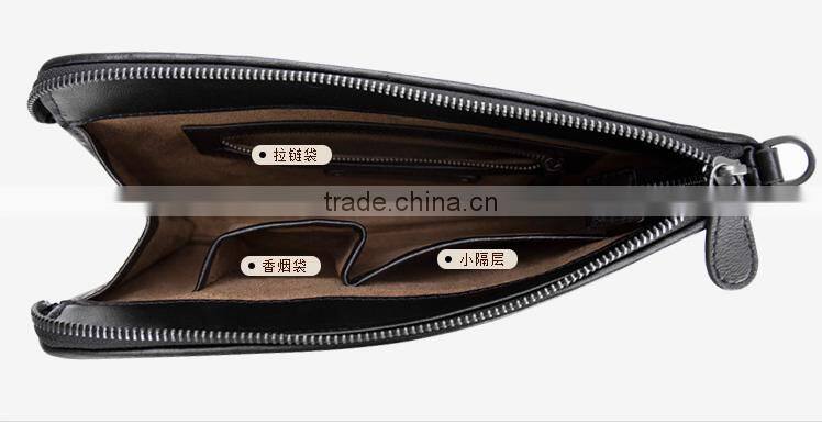Wholesale High Quality Luxury Business Style Genuine Soft Shipskin Leather Woven Suede Wallet Envelope Bag Men Cltch Handbag