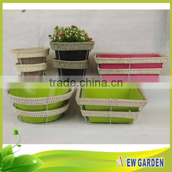 Garden Wholesale Rattan Woven Metal Frame Outdoor Oval Planter Flower Pots