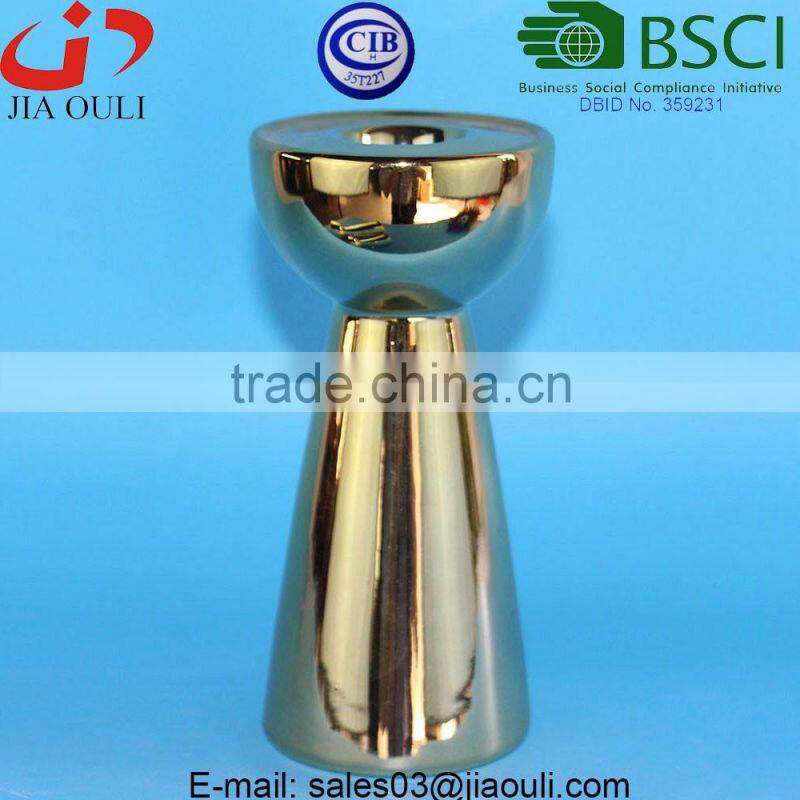 BSCI Audit factory ceramic Christmas gold plated candlesticks