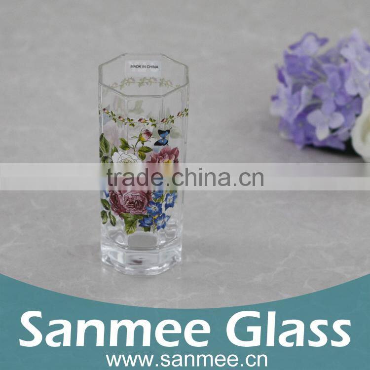 Octagonal Shaped Heat Transfer Printed Flower 7PCS Water Glass Set