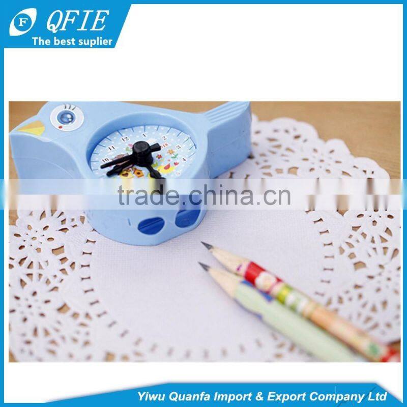 Promotional kid's gift lovely bird shape clock model plastic mechanical pencil sharpener with two-hole