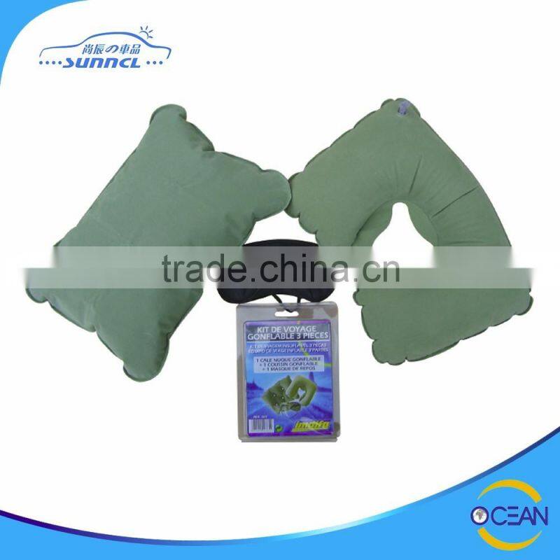 Economic Inflatable Neck Pillow with Eye Mask Ear Plug and Seat Cushion Kit