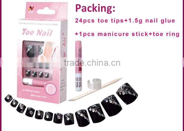 On sale jeweled designed toe nail tips for ladies with ring