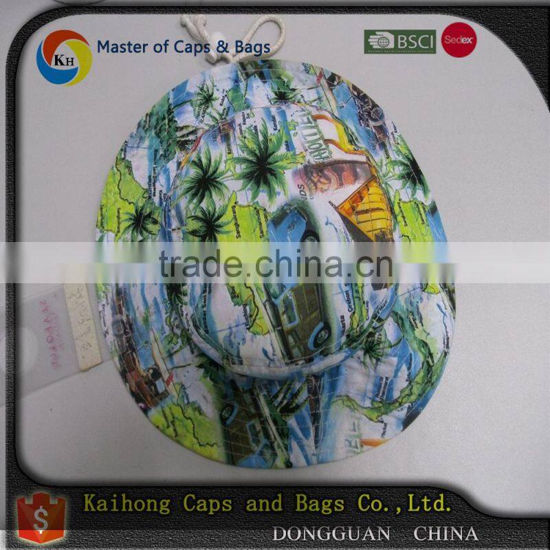 fashion bucket hat with heat transfer printed and string