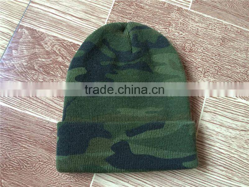 Custom Fashion Cheap Camouflage Knitted Hats With 3D Embroidery