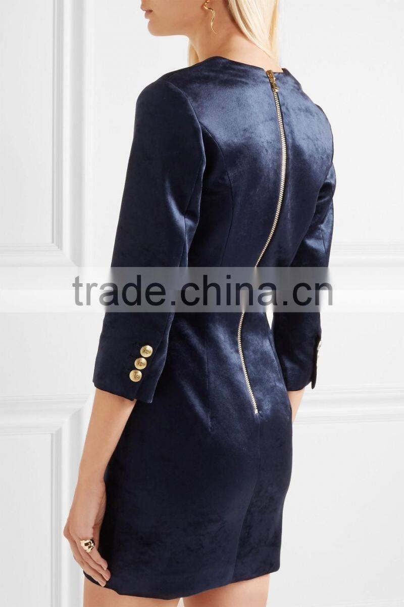 Classic Button Fastenings Double-Breasted Stretch-Velvet Mini Dress Women Blazer Design Names Of Ladies Dresses HSD5701