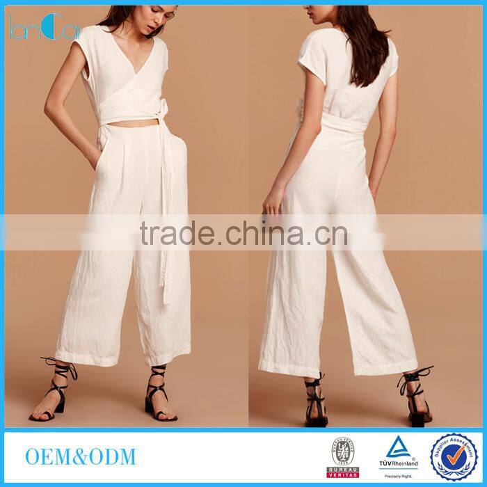 Women jumpsuit manufactuer hot sale women sexy design self-tie straps jumpsuits