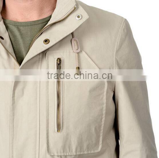 Men's Stone Hooded Raincoat With Removable Lining