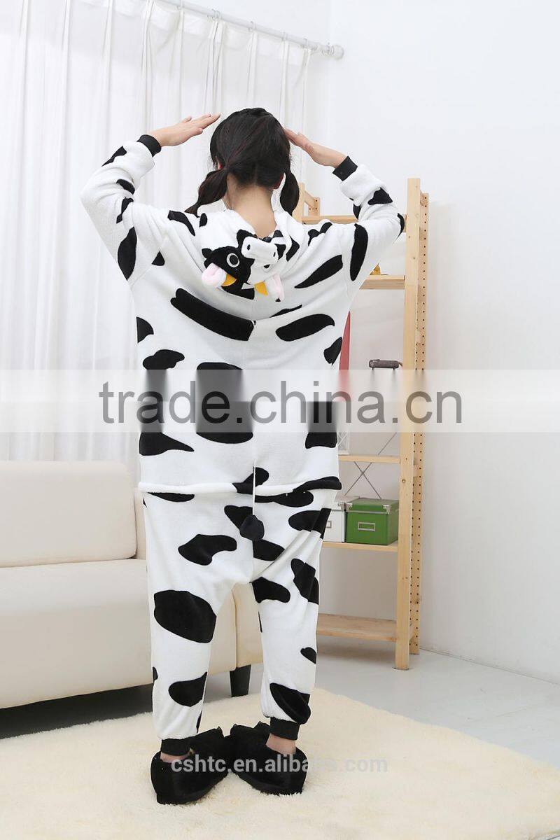 flannel cartoon adult animal jumpsuit animal pajamas jumpsuit cow design