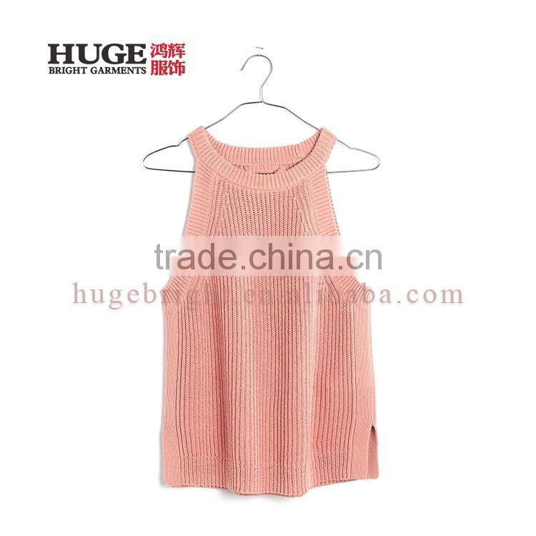 Sleek High Neck And Cutaway Shoulders Cotton Sleeveless Sweater Vest