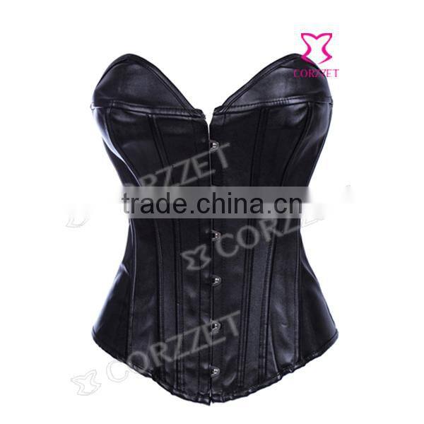 Black Leather Cheap Corset Tops Out Wear