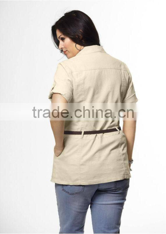 ladies plus size blouse short sleeve linen blouse