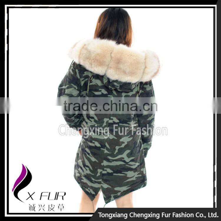 CX-G-P-08D Fashion Parka Jacket Real Rex Rabbit Fur Jacket with Fox Collar