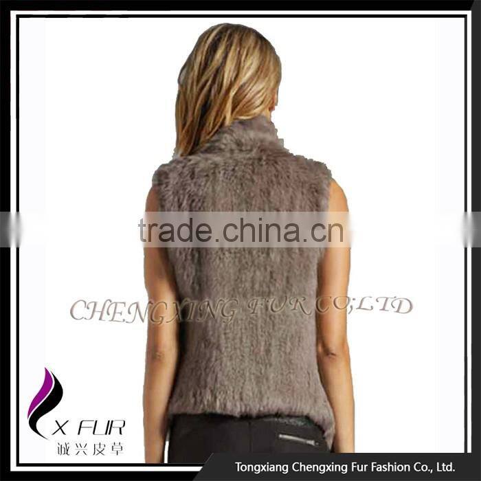 CX-G-B-185C Wholesale Women Plus Size Fur Vest Knitted Real Rabbit Fur Gilet