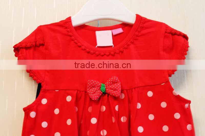 Wholesale Fashion Design Polka Dot Baby Girls Summer Dress Set Knitted 100% Cotton Dress 2 Pcs Set TP-7958