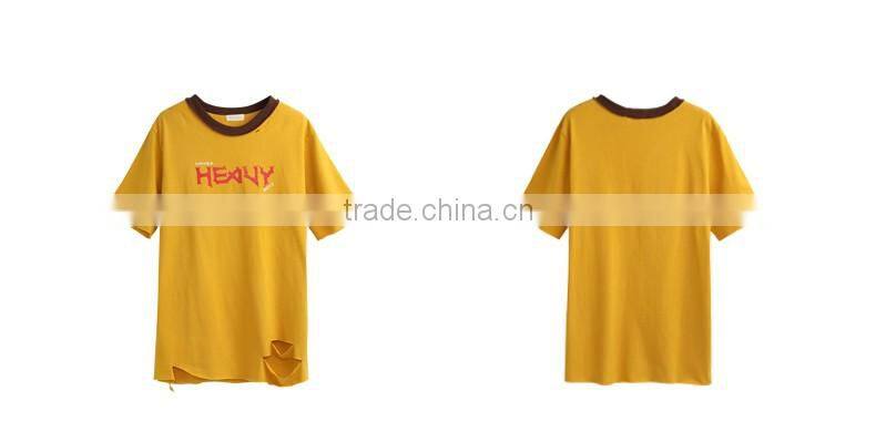2017 women 100% cotton knit short sleeve french terry women distressed t shirt wholesale china