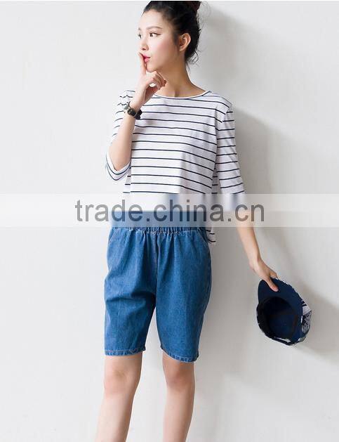 2016 new fashion all match loose half sleeve striped t-shirts for ladies