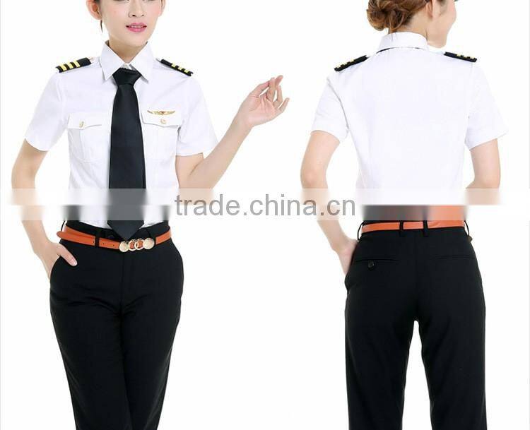 Juqian custom Top quality airline uniform long sleeve women white cotton Commander women pilot uniform shirt in China