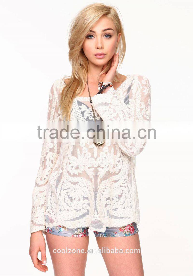 Latest summer lace blouse fashion blouses for middle aged women