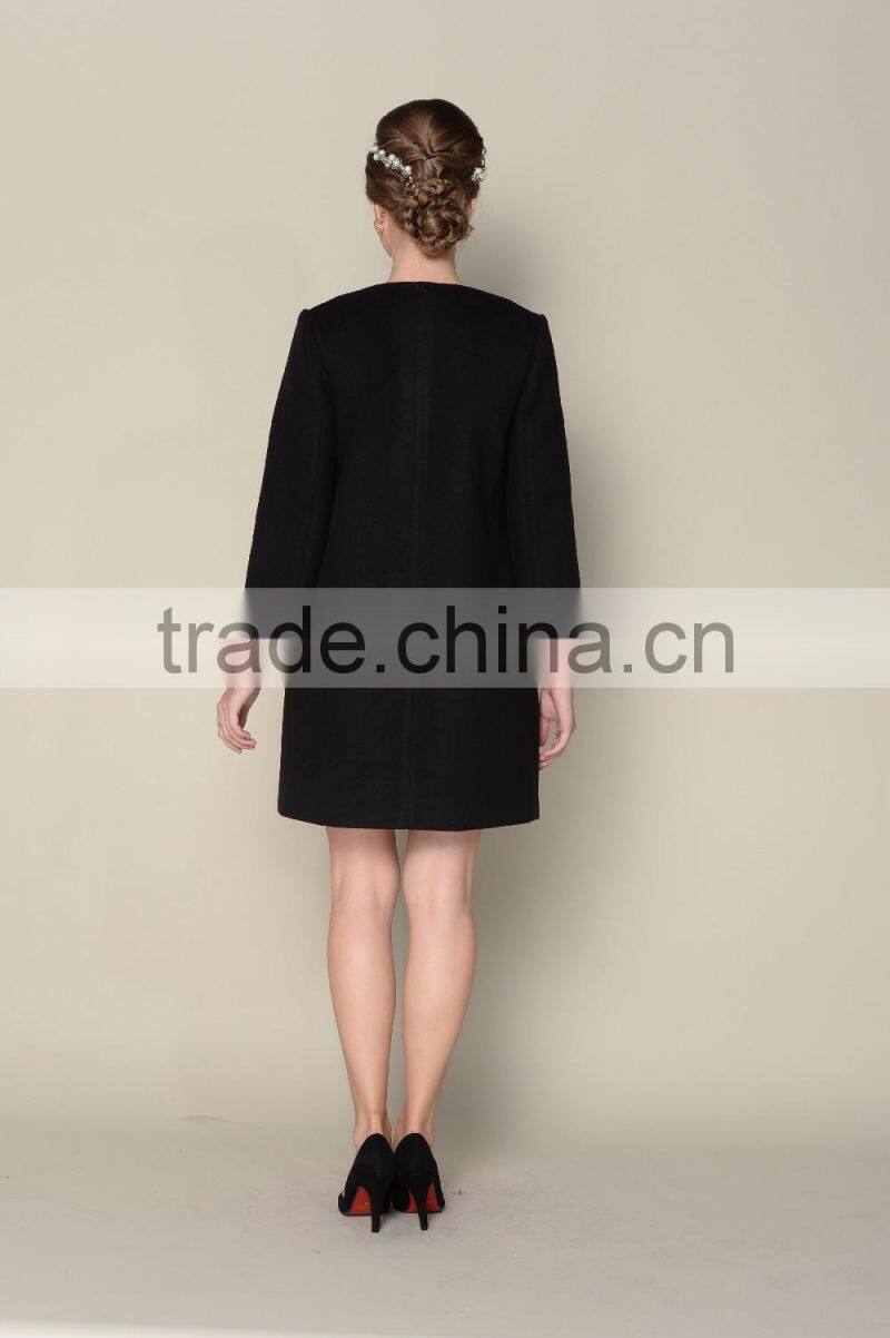 latest 2015 black and white elegant coat model women winter coat 1pieces