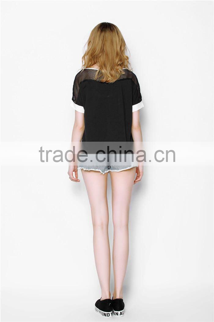 latest high fashion summer free pattern printed ladies black foreign t shirts, ladies cotton t shirts, overseas t shirts