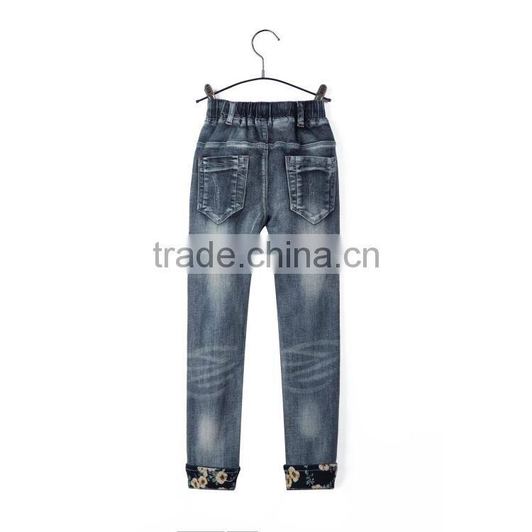 New style fashion breathable denim printed girls embroidery jeans pants