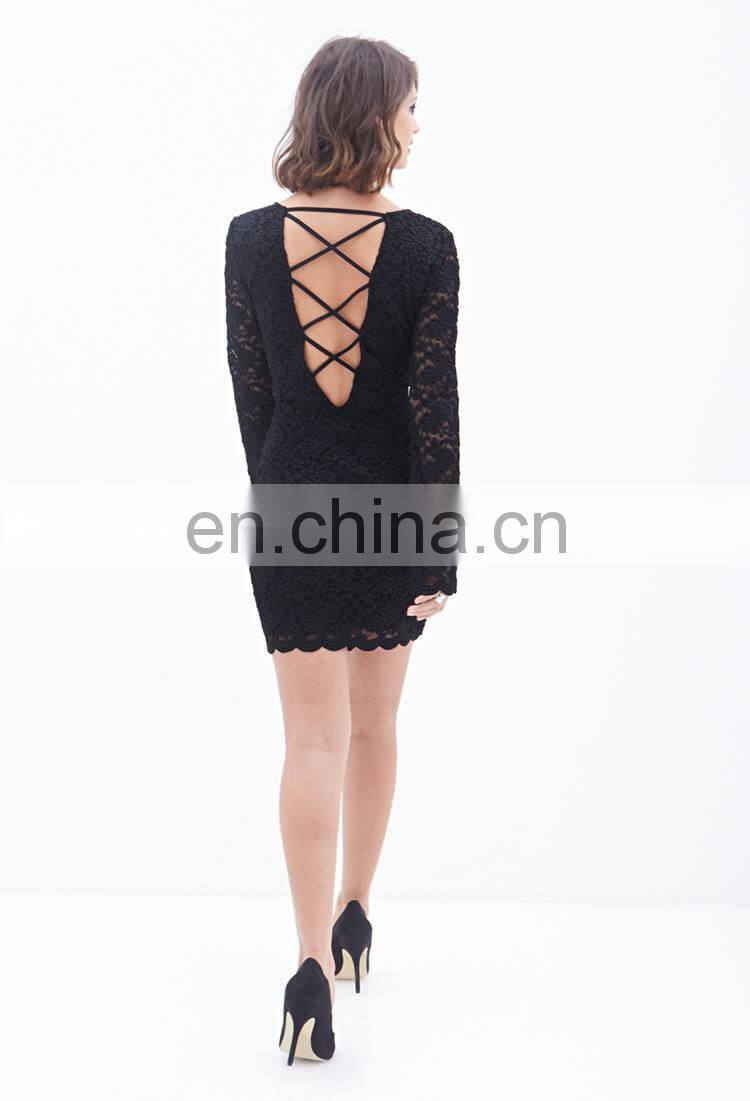 2014 winter women dress Crisscross Cutout Back Floral Lace Sheath Dresses