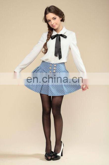 colledge style long sleeve shirt with spot printed mini skirt suits