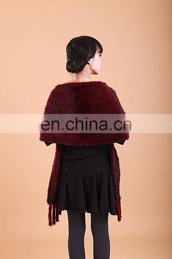 2016 wide red warm and soft noble knitted mink scarf