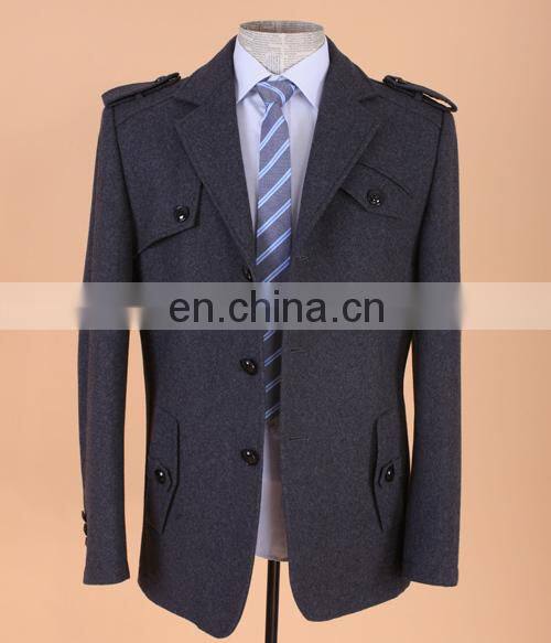 Fashionable Gray Vintage Men's Single Breasted Three Buttons Wool Pea Coat