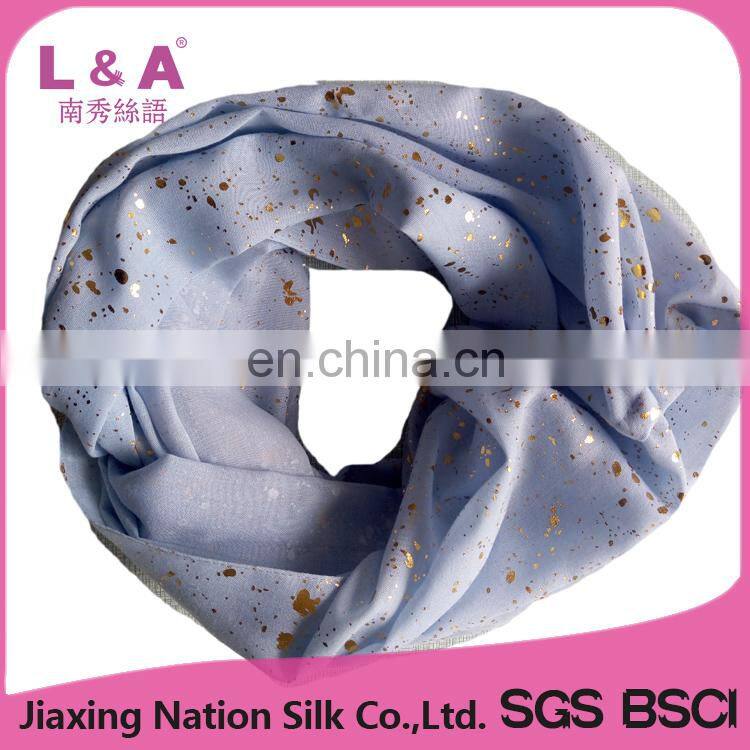 100% polyester infinity scarf bule hot stamping scarf