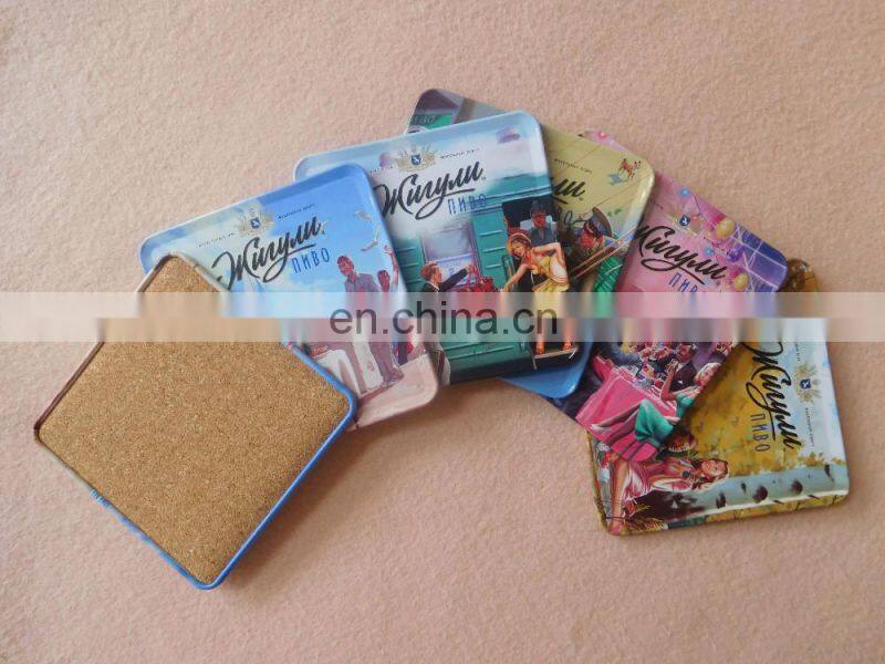 Wholesale square metal tin cup coaster with cork back